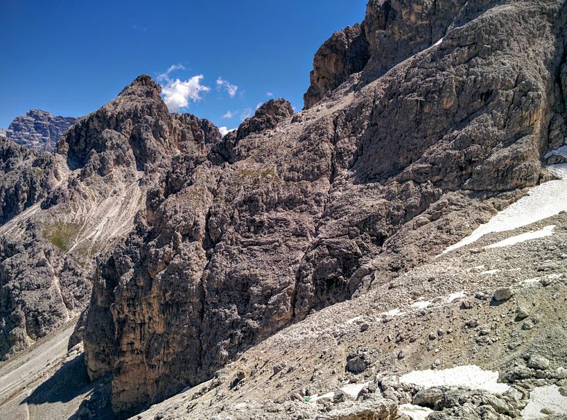 Hiking in Sexten Dolomites, close to via ferrata Ceria Merlone